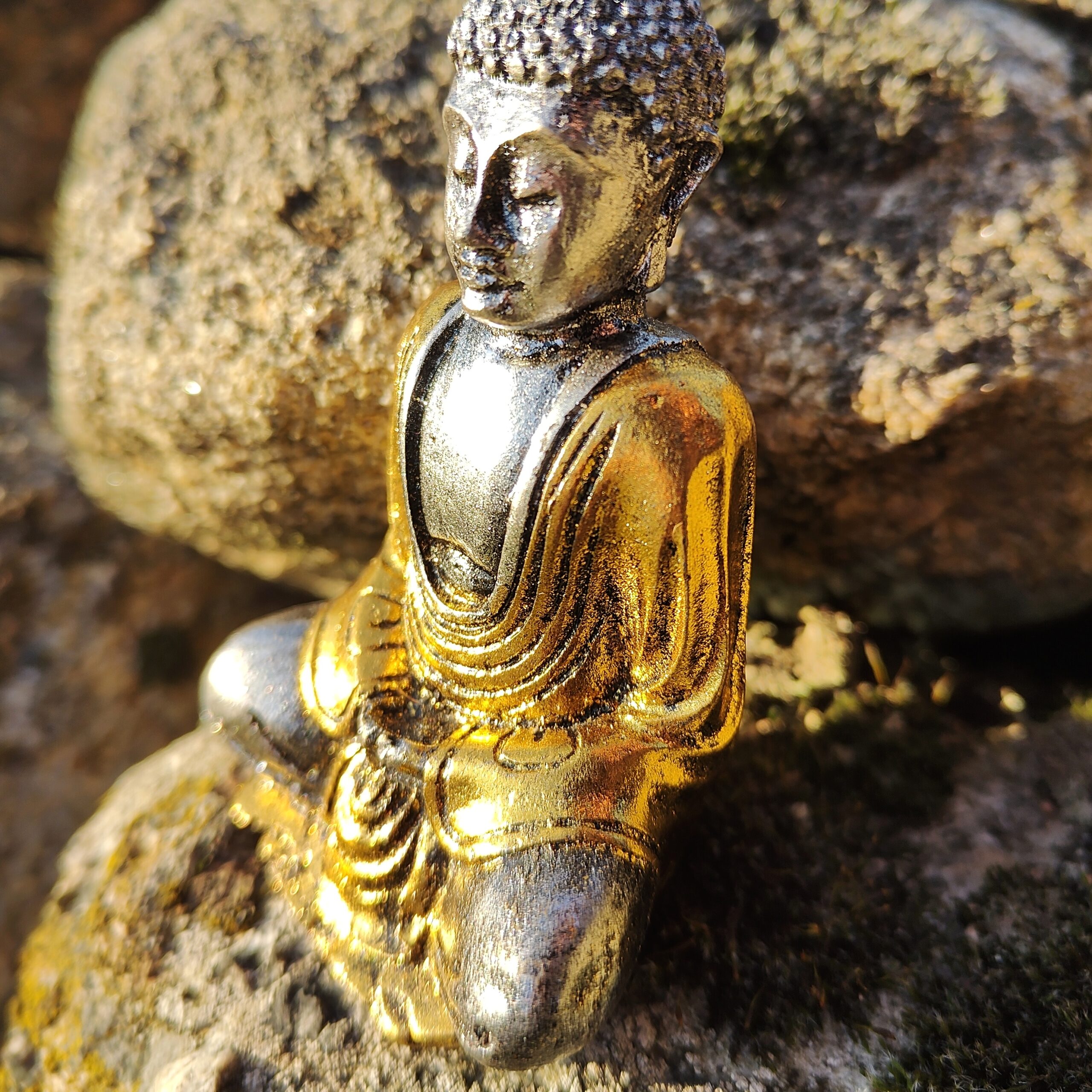 Lille Sølv & Guldmalet Buddha - Visdom